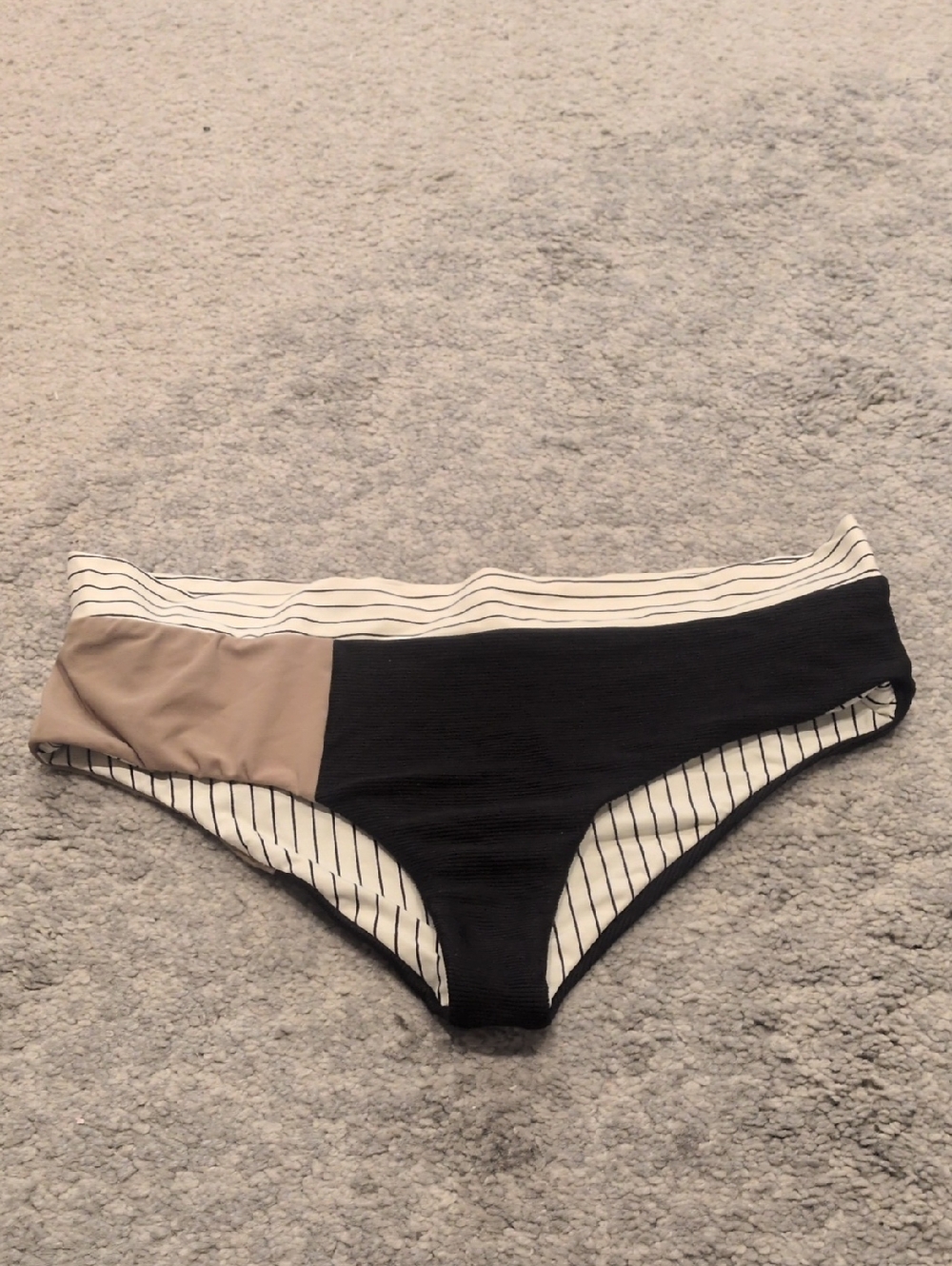 Boys & Arrows Women’s Colorblock Bikini Bottom - Black & Taupe Stripe